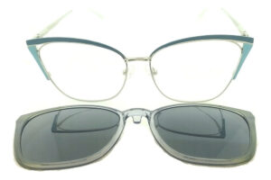 Anteojos Clip On Lentes 2256 Polarizado Uv Receta Metal Flex Plateado-celeste - Imagen 3