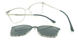 Anteojos Lentes Clip On 2255 Receta Polarizado Uv Metal Flex Negro Mate-plateado - Imagen 4