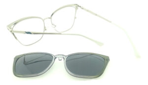 Anteojos Clip On Lentes 2256 Polarizado Uv Receta Metal Flex Plateado-celeste - Imagen 4