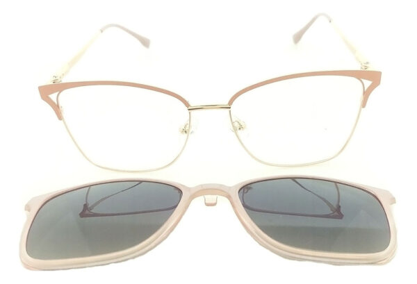 Anteojos Lentes Clip On 2255 Receta Polarizado Uv Metal Flex Rosa - Imagen 3